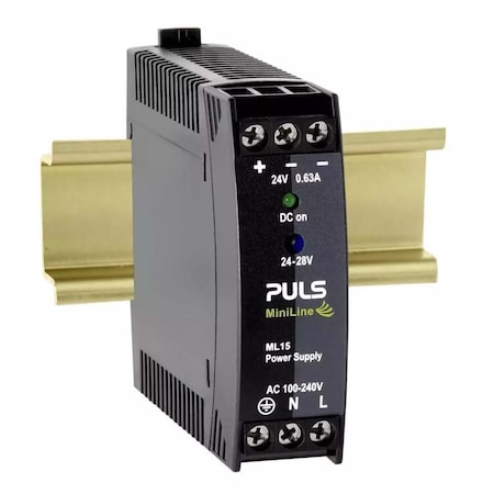 Functional Devices DC Power Supply, 100 to 240V AC, 24V DC, 15W, 0.6A, DIN Rail PULS-ML15-241